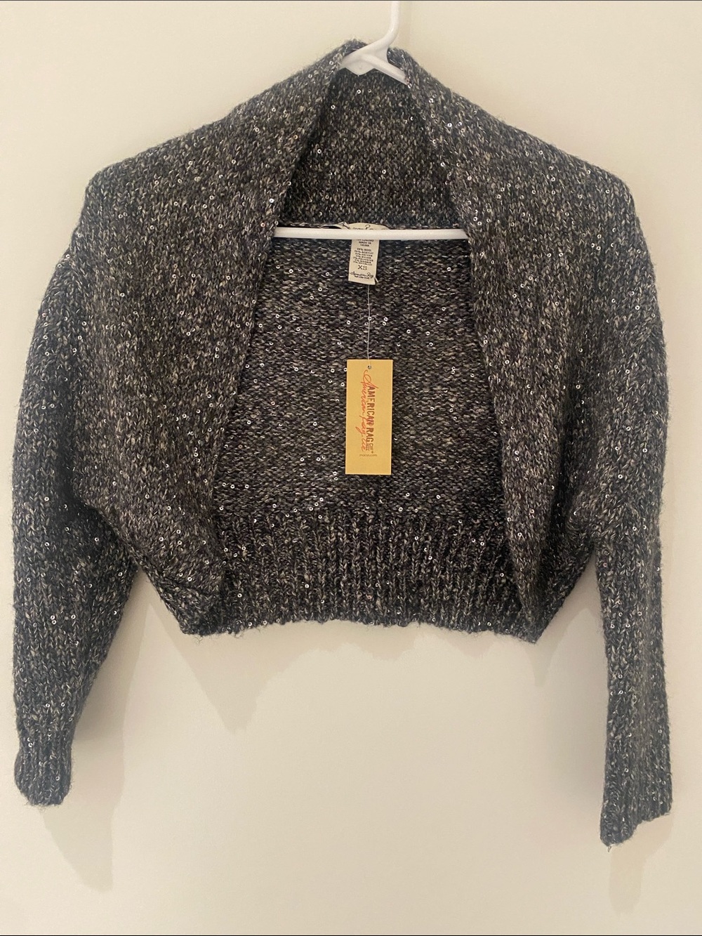 NWT American Rag Charcoal 3/4 Sleeves Knit Shrug with Sequins/Metallic Detail XS